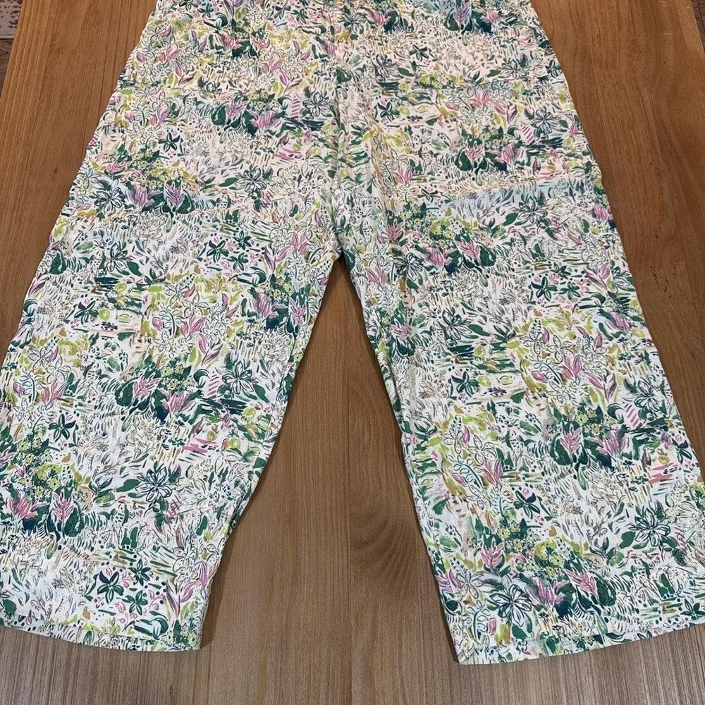 Cynthia Rowley Womens Large Floral Wide Leg Boho Linen Blend Pants Multicolor